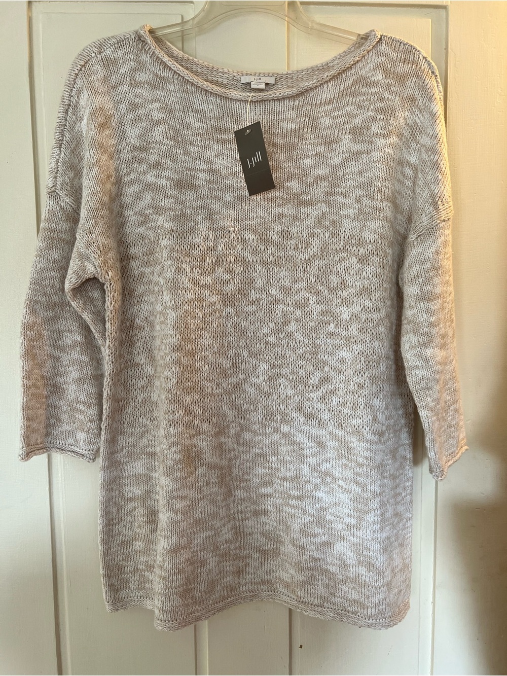 J. Jill White and Beige Scoop-Neck Knit Sweater